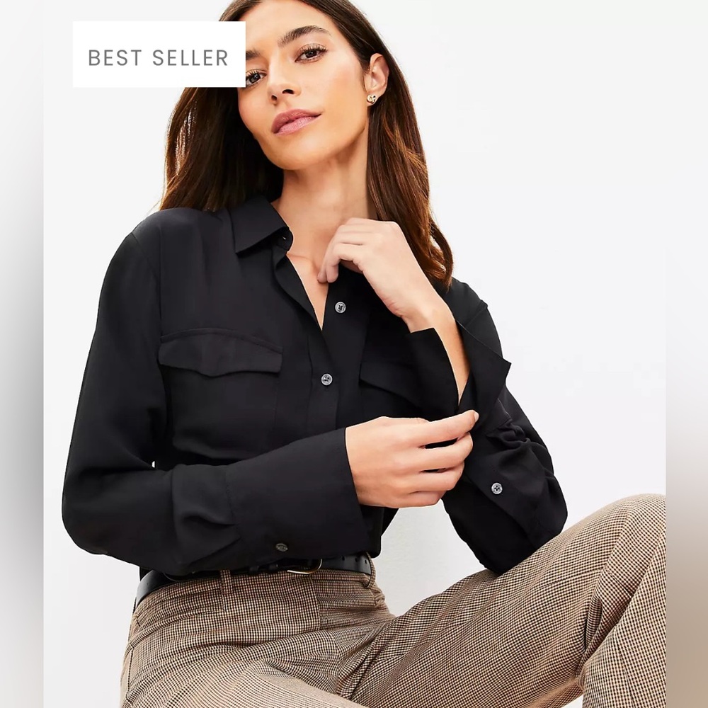 LOFT Wide‎ Cuffed Utility Shirt - NWT - Black